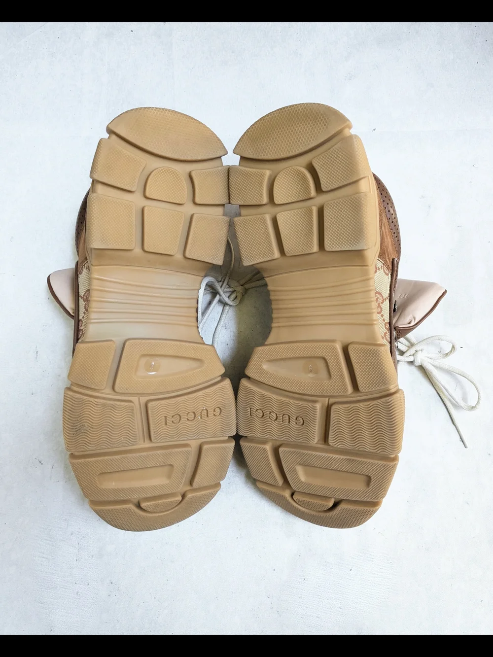 GUCCI Flashtrek Sneakers Brown Monogram Logo GG Men US 9.5 Suede Leather Hiking